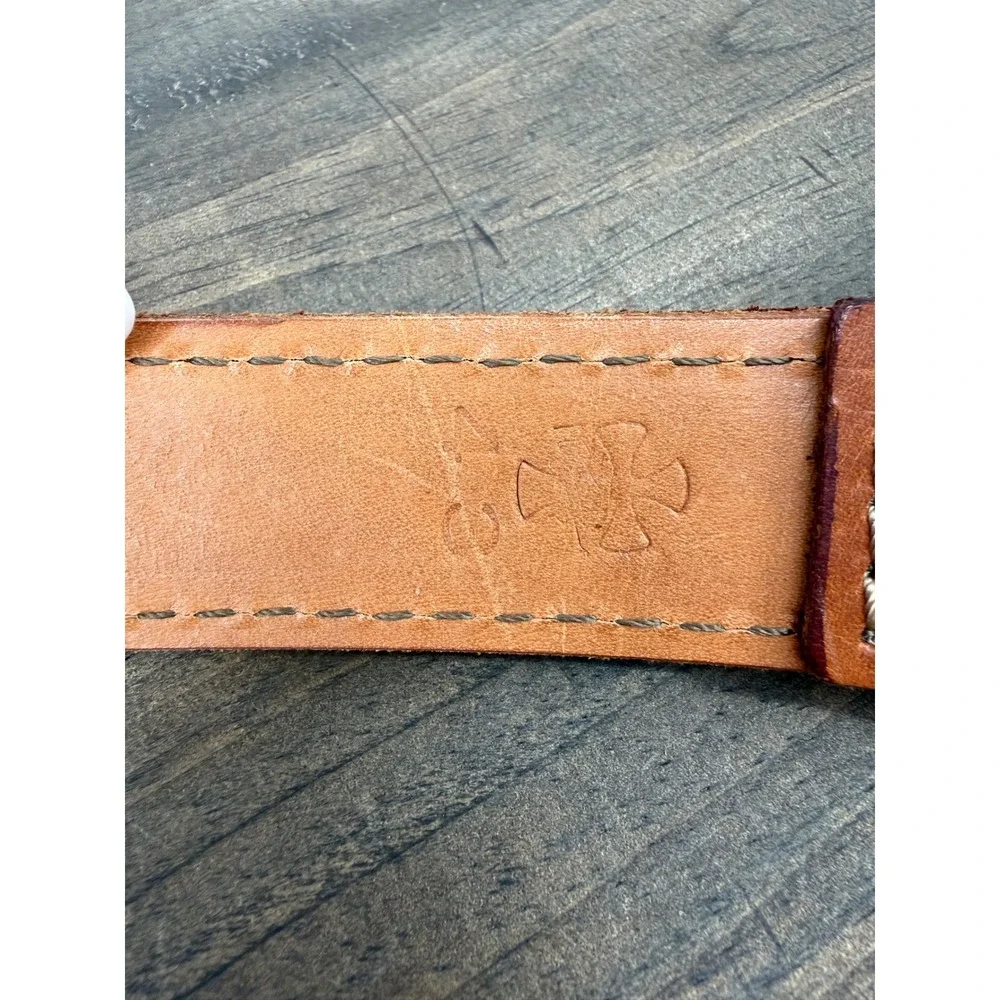 Leather Belt Brown Gunmetal Cross Buckle Casual Western Handmade Style 1.5